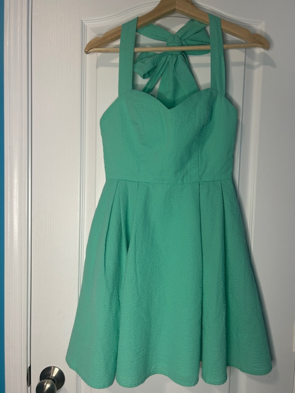 Lauren James Sun Dress Mint Green Halter Fit-and-Flare Seersucker Women’s Small